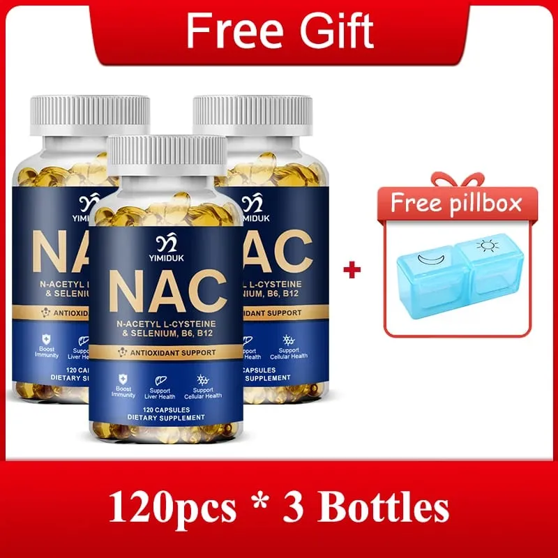 Cápsulas NAC puras com vitamina B12 apoiam a hidratação da pele, antioxidante, desintoxicação da saúde celular imunológica, homens e mulheres
