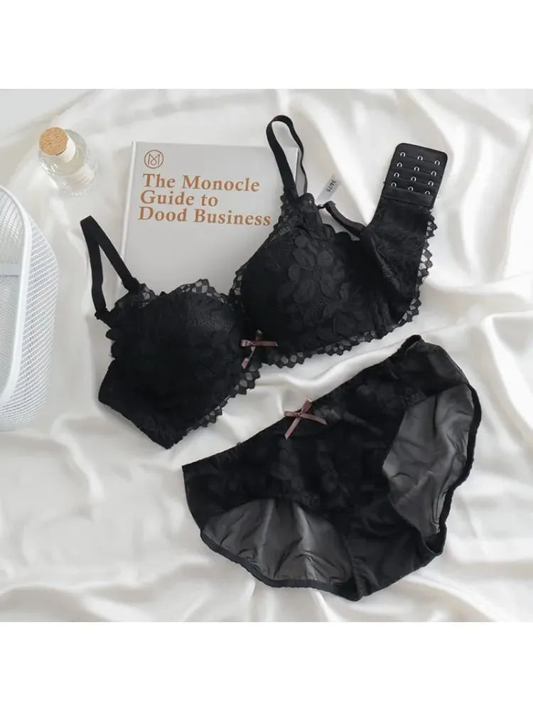 Push Up Bra for Small Breasts Lift & Gather Unpadded Lace Bra Set Adjustable Anti-Sagging Wireless Comfort Luxury Lingerie