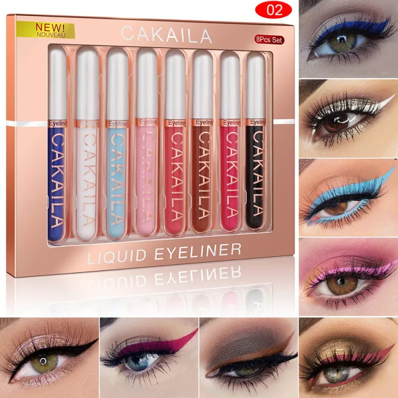 Conjunto de canetas delineadoras à prova d'água, 8 cores, glitter de longa duração e maquiagem colorida para os olhos, cosméticos de beleza fosco, kit de lápis de delineador