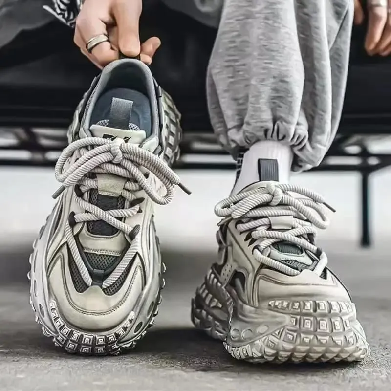 Tênis grossos masculinos com plataforma aumentada de altura casual tecido de couro de microfibra sola de pneu designer sapatos de ginástica frete grátis