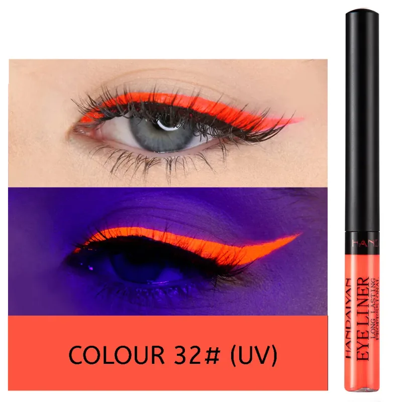Caneta delineadora neon com luz uv, maquiagem para olhos, vermelho, à prova d'água, cor líquida, lápis de maquiagem, cosméticos, amarelo, fosco, roxo