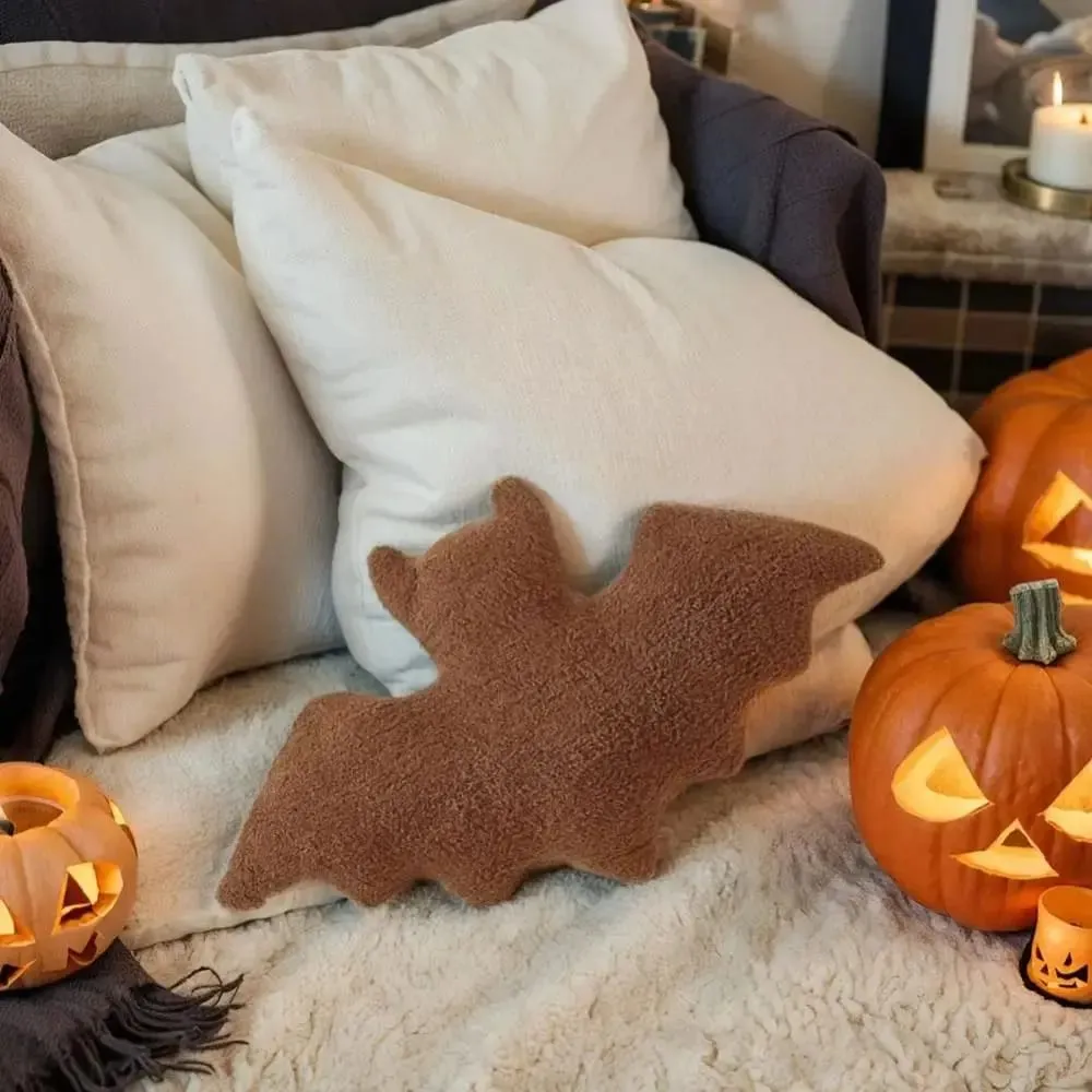 Halloween Material Bat Pillow Halloween Theme Black White Brown Bat Modeling Pillow Soft Fabric Gothic Bat For