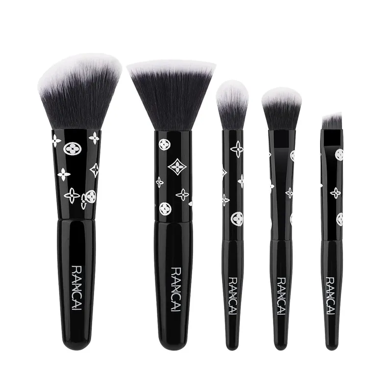 5Pcs Cute Compact Makeup Brush Set With Case Premium Brush for Flawless Foundation Blush Eyeshadow Application Beauty Tools
