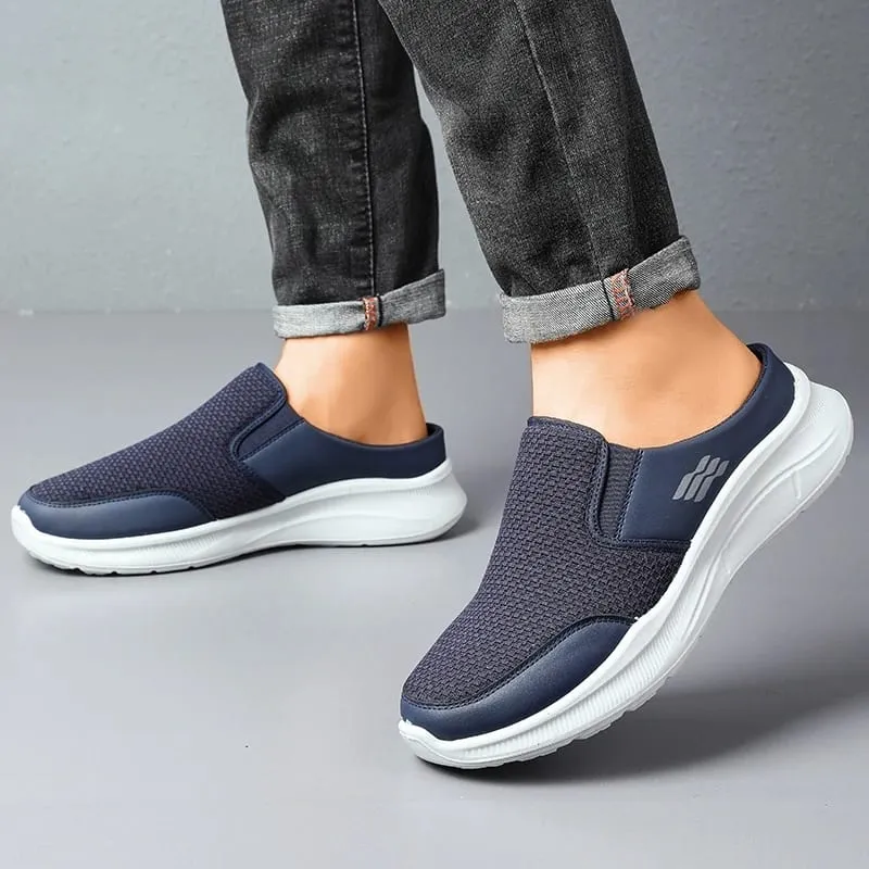 Pull-on Dual Wear Grade Respirável Malha Caminhada Mules Integrado Elástico Lateral Gore Painel Costela Segmentado Calçado Branco Completo
