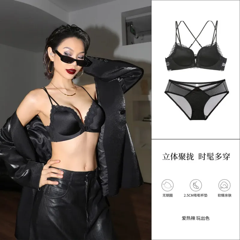 Victoria estilo conjunto de lingerie sem fio rosa leopardo padrão fechamento frontal sutiã sensual volta push up para busto pequeno 32-38