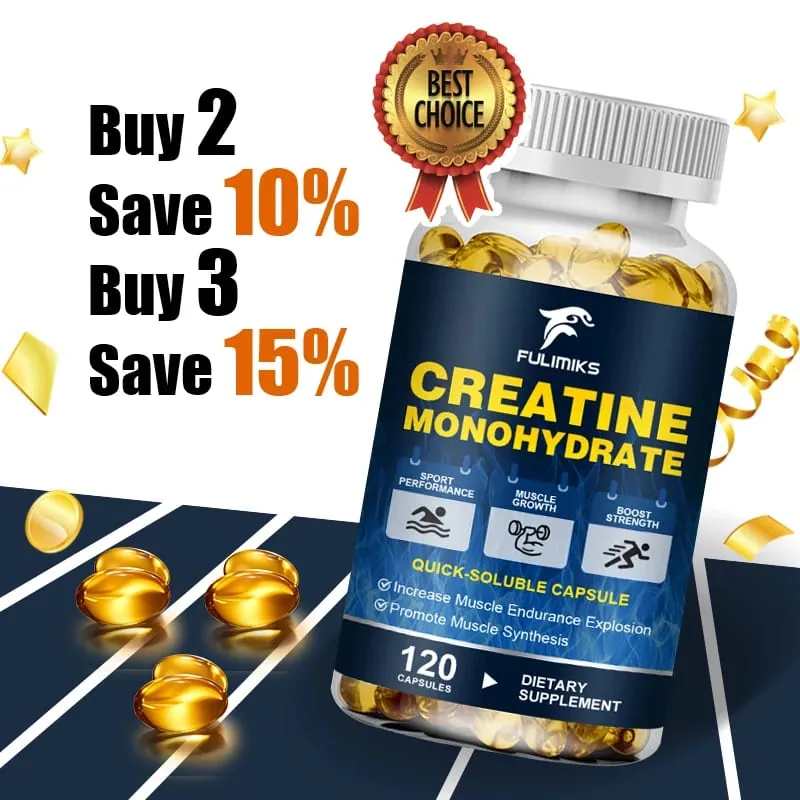 Cápsulas de monohidrato de creatina de alta potência 3000 mg apoiam o crescimento muscular, desempenho atlético, níveis de energia e academia diária
