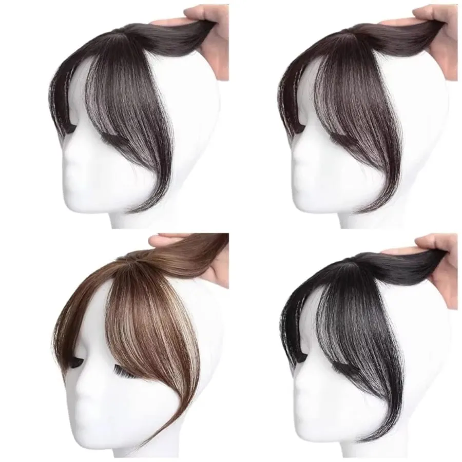 Peruca de síntese parte média franja extensões de cabelo clipe na testa natural sem costura francês oblíquo franja de oito caracteres