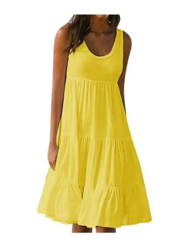 Oversized O Neck Sleeveless Ruffles Loose Beach Dress Women Boho Solid Color Plus Size Elegant Sundress Club Party Vestidos