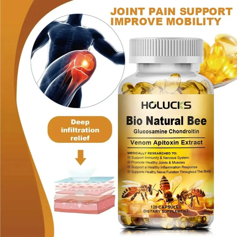 Suplemento Bio Natural de Abelha com Apitoxina e Glucosamina Suporta Função Nervosa Flexibilidade Alivia Rigidez Confiança
