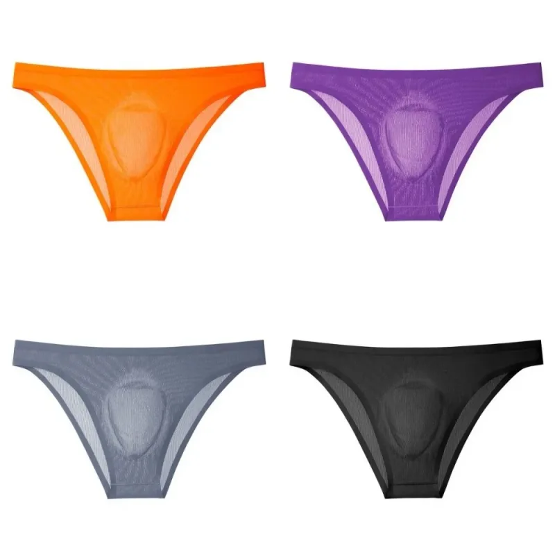 Calcinha triangular masculina de seda gelo, confortável, respirável, tamanho grande, cuecas finas, lingerie, roupa íntima para homens