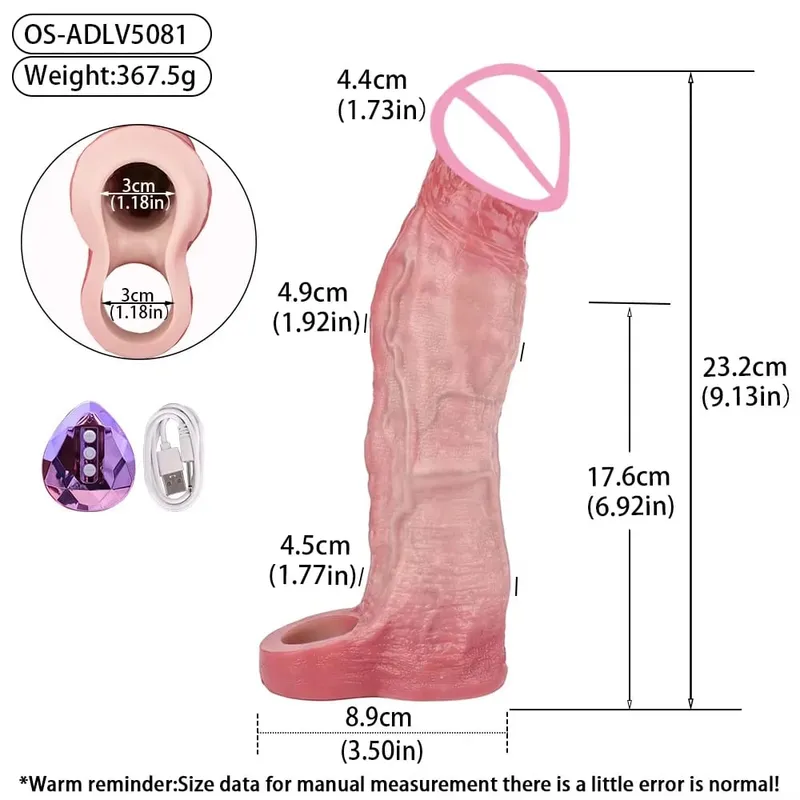 Controle sem fio realista oco vibrador macio silicone pênis manga preservativo masculino pau realçador atraso ejaculação brinquedos sexuais