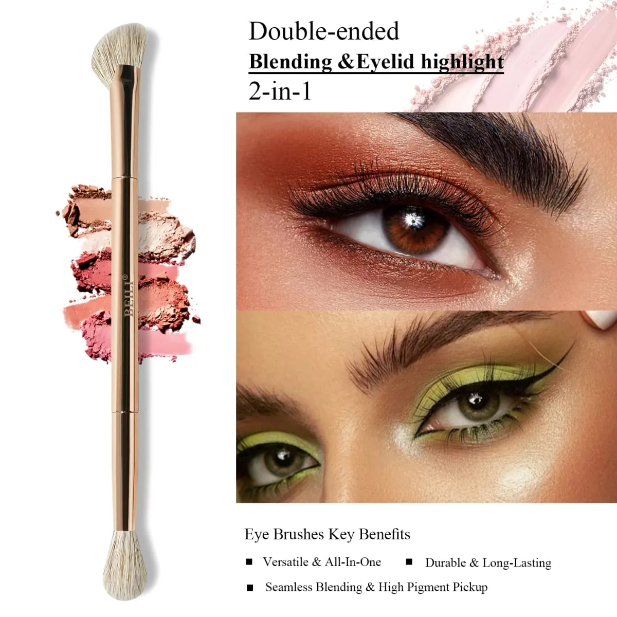 Conjunto de pincéis de maquiagem, pincéis de maquiagem dupla face para base, contorno, blush, mistura de sobrancelha e sombra de olho, fibra ciano brilhante