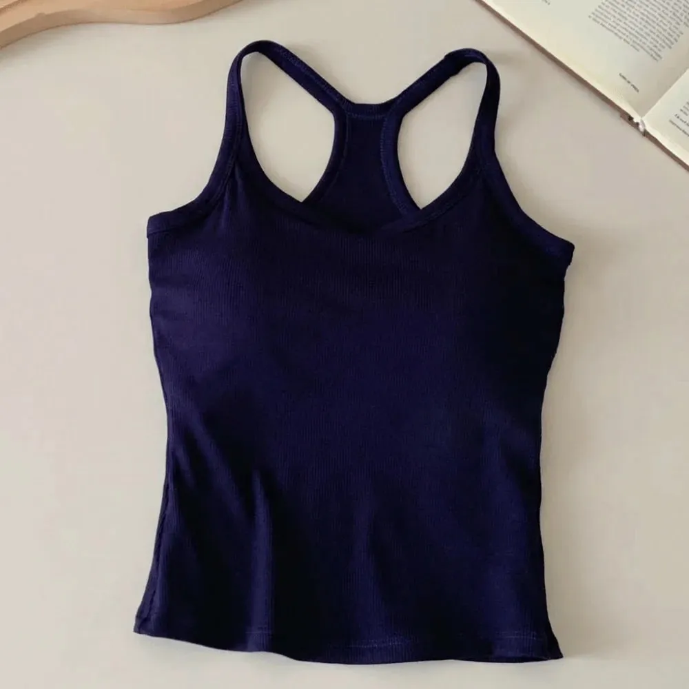 Alças de ombro largas colete oco confortável em forma de h costas peito pequeno camisola design fino elástico fino regata