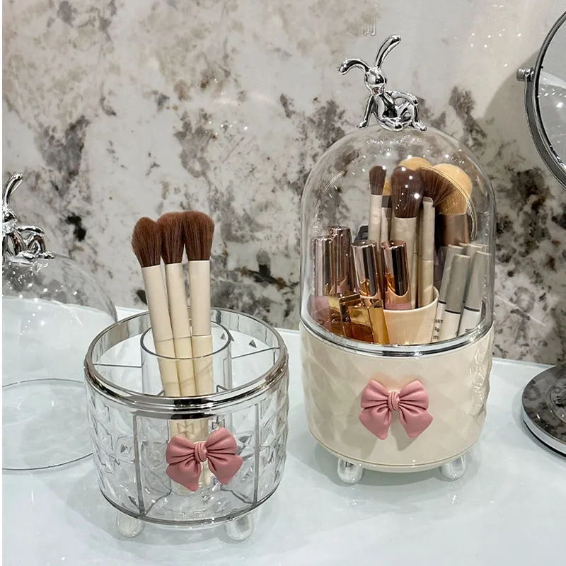 Organizador de pincéis de maquiagem rotativo 360 °, plástico transparente, à prova de poeira, caixa de armazenamento de ferramentas cosméticas para organizador, batom, pincéis de maquiagem