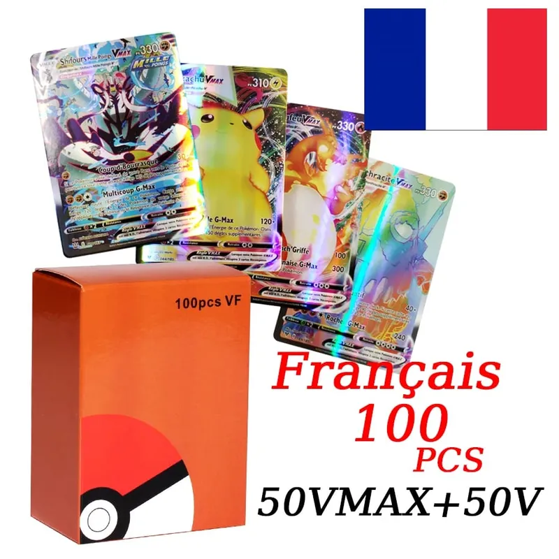 Versão francesa pokemon cartões vmax v ex gx mega carte coleção batalha treinador brinquedos de natal das crianças presente