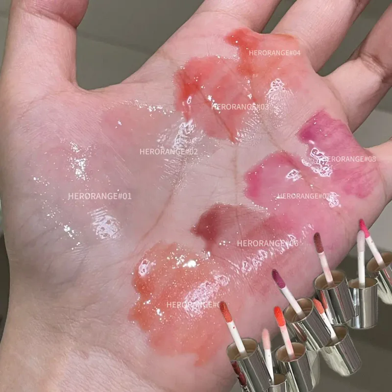 Herorange brilho labial transparente e respirável, brilho labial hidratante, brilho labial de longa duração, cosméticos transfronteiriços diários para jovens