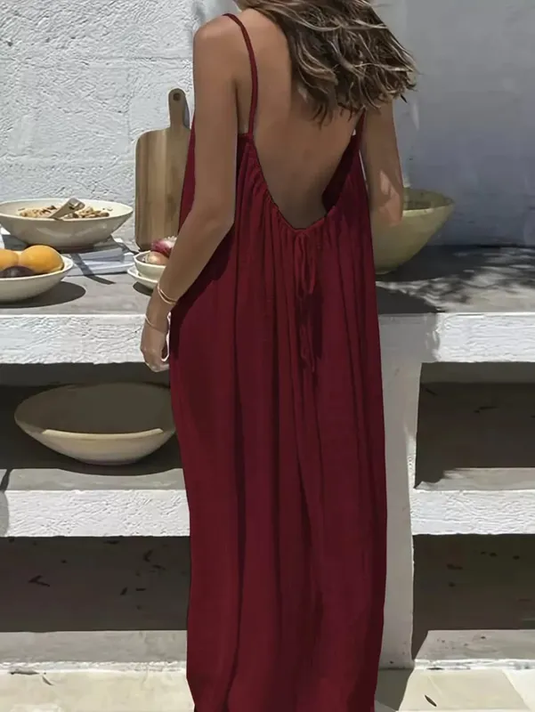 Vestidos cami sem costas abertos, vestido de salão com alça espaguete, sem mangas, vestido de casa longo, férias, praia