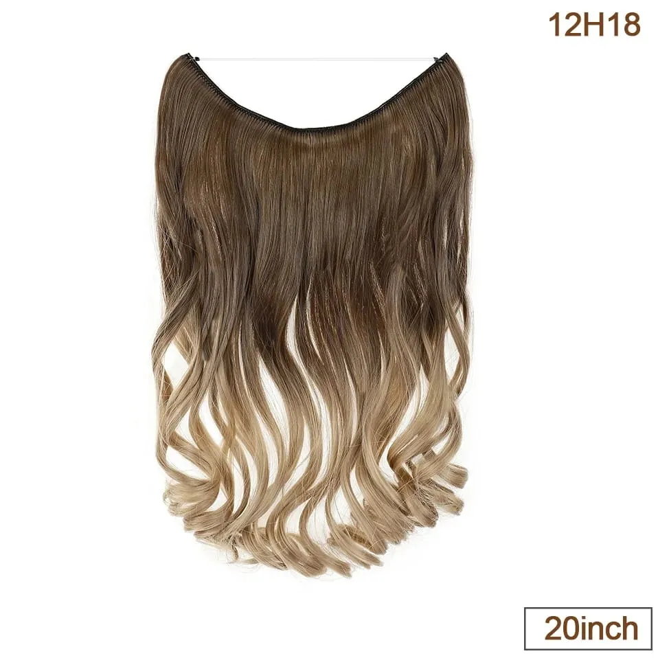 Extensões de cabelo de fio invisível sintético fio transparente ajustável longo ondulado encaracolado secreto hairpiece 20 Polegada para mulher