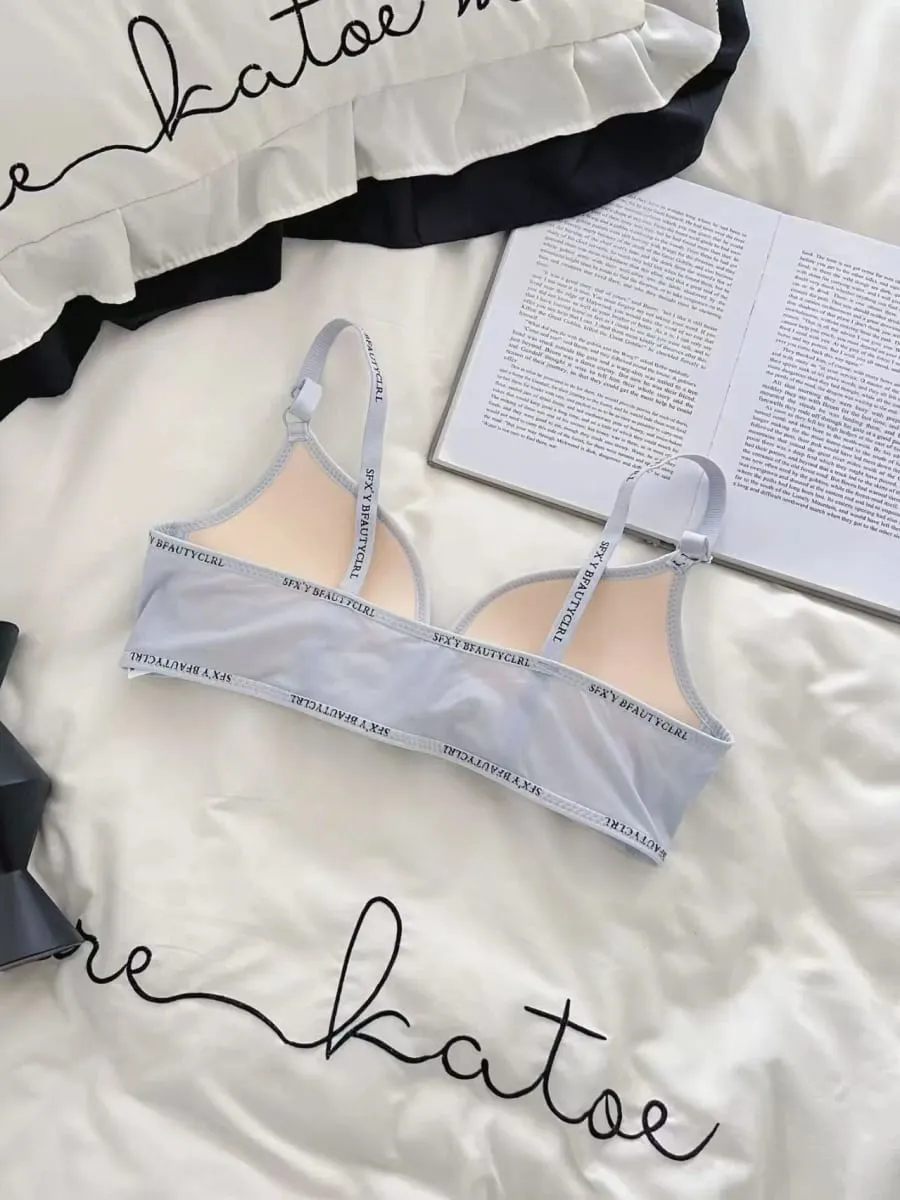 Sexy Front Closure Push-Up Lingerie Set for Small Breasts Comfortable Thin Bra with No Steel Ring Letter Shoulder Straps