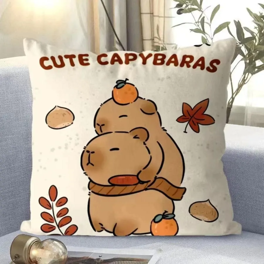 Capybara Cute Throw Pillow Cartoon Square Pillows Kawaii Anime Soft Waist Sofa Cushion Car Home Bedroom Decoration