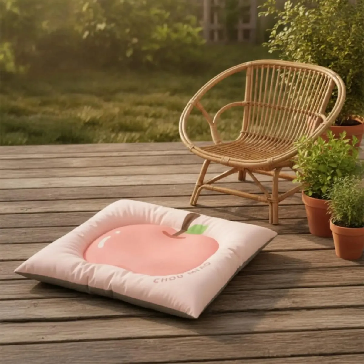 Almofada para animais de estimação com borda acolchoada Cama para animais de estimação com estampa de frutas encantadora acolchoada para