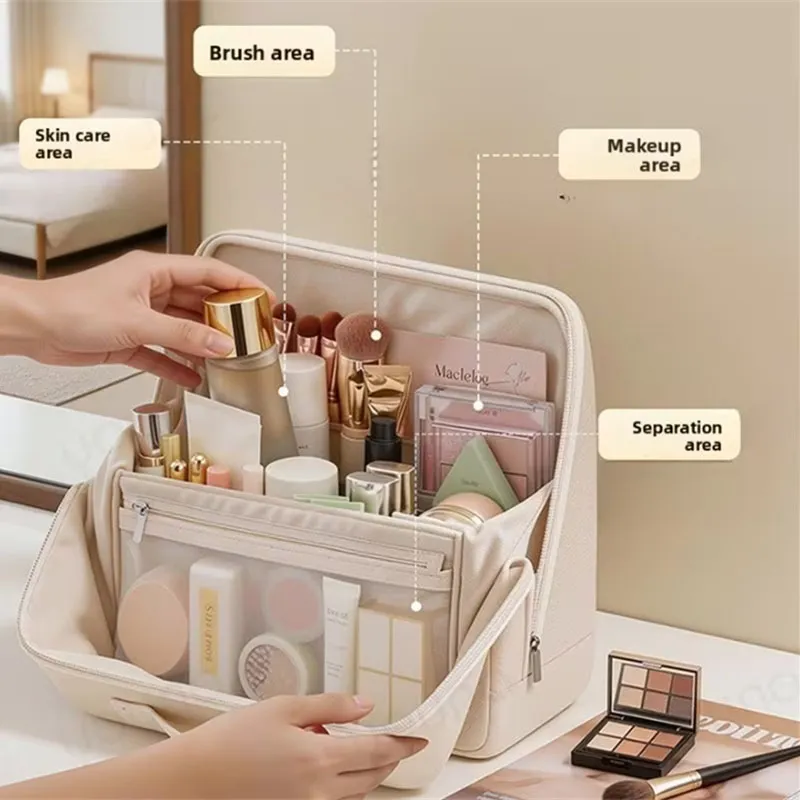 Bolsa de armazenamento para pincéis de maquiagem, bolsa de couro pu com vários compartimentos para ferramentas cosméticas, grande capacidade, organizador de produtos de higiene pessoal para cuidados com a pele — image 4