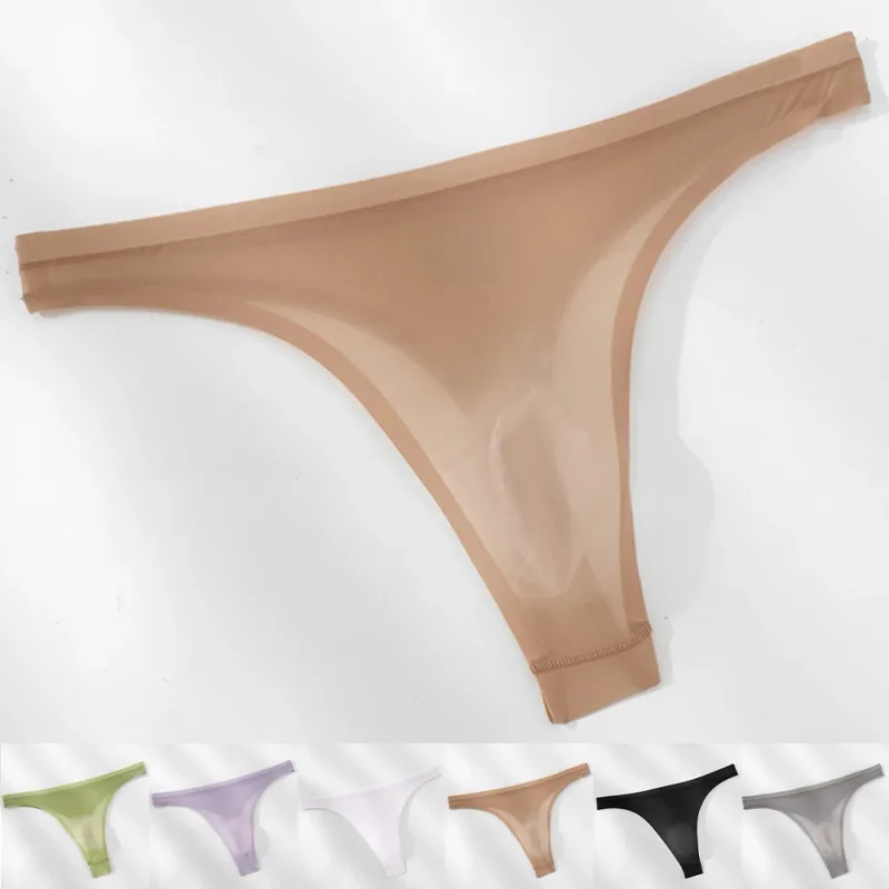 Cuecas masculinas ultrafinas de seda gelo 3d, tanga transparente, roupa íntima, cintura baixa, cuecas de biquíni em u, lingerie