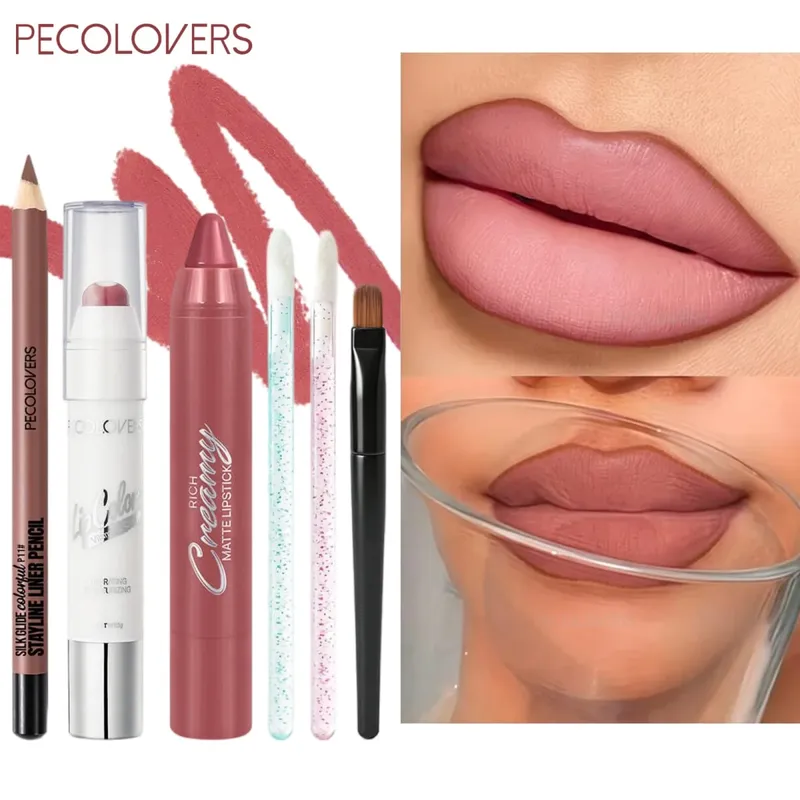 6 Pçs/set Conjunto de Maquiagem Labial - Linha Labial Precisa e Cor Completa Hidratante Semi-fosco Adequado para Maquiagem Diária e de Festa — image 2