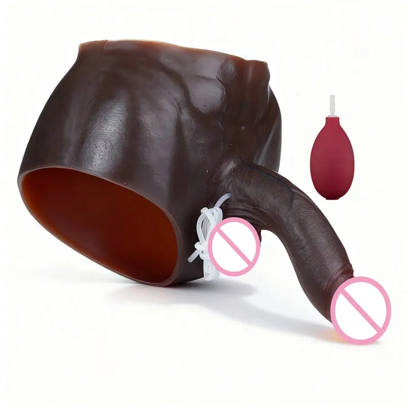 Calcinha preta de silicone nude, esguicho com pênis sólido simulado, grande realista, ejaculação, brinquedo sexual para mulheres