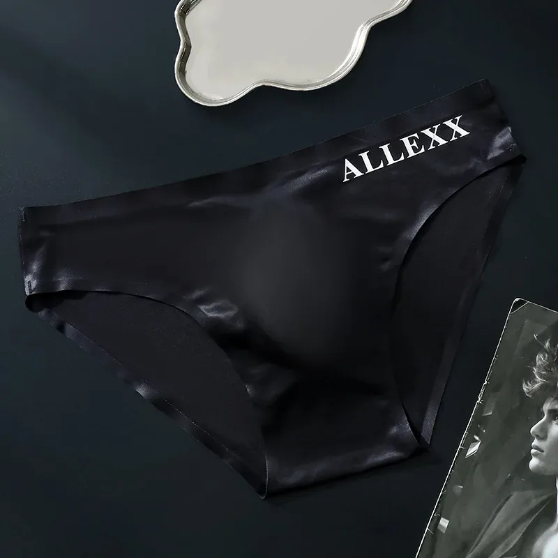 Cuecas de seda gelo sem costura masculina sissy convexo bolsa calcinha ultra-fino ver através lingerie underpant elástico baixo crescimento roupa interior