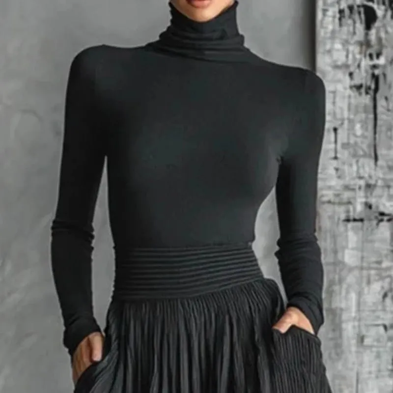 França elegante conjunto de saia de duas peças para bolsos femininos sólido minimalista bainha dividida plissado uma linha vintage gola alta ternos finos