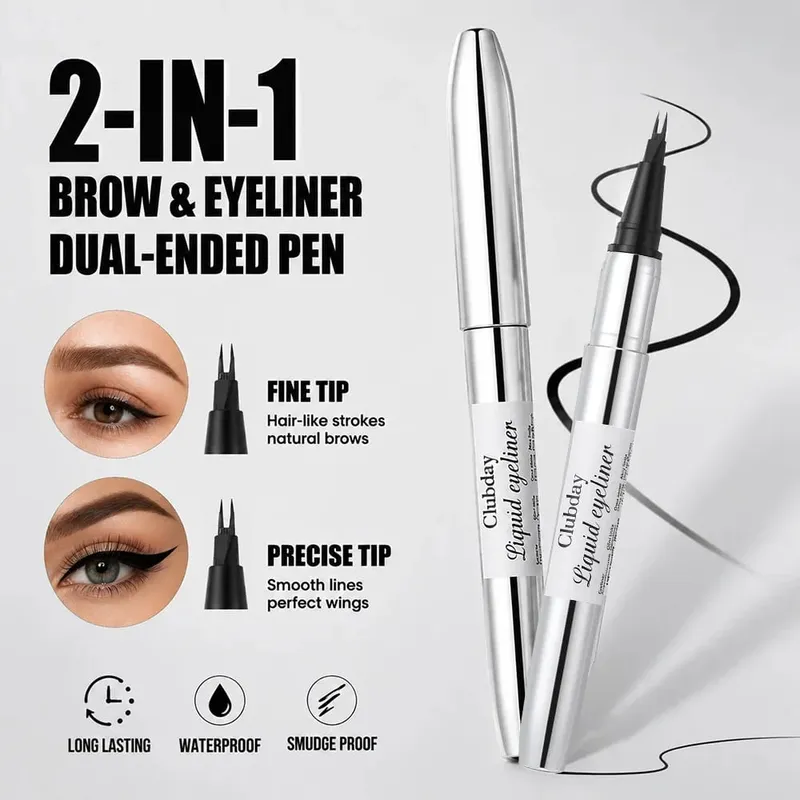 Kit de olhos de 3 peças de longa duração, delineador de sobrancelha de ponta dupla, delineador com estampa de asa, rímel volumizador, cria looks deslumbrantes