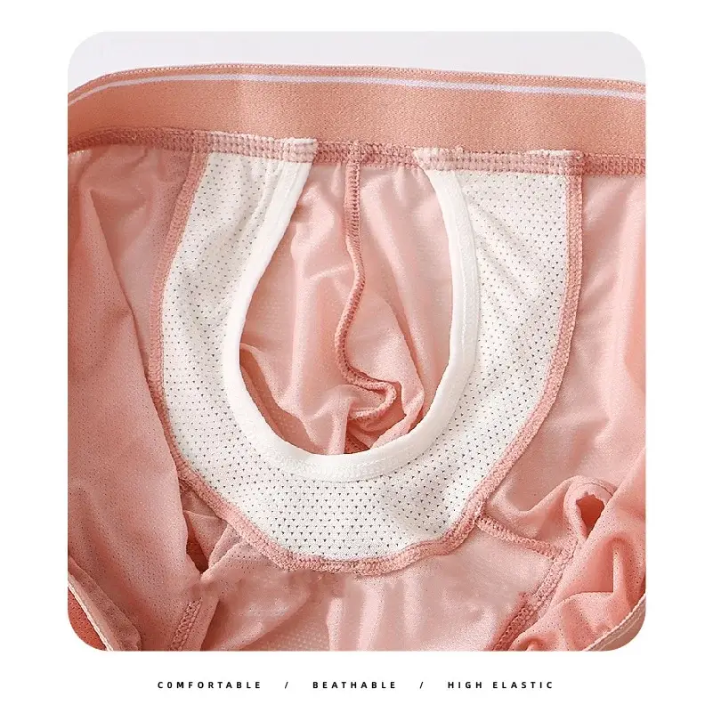 1 pçs gelo seda espaço cápsula roupa interior masculino compartimento sólido verão respirável ultra-fino boxers shorts transparentes hombre