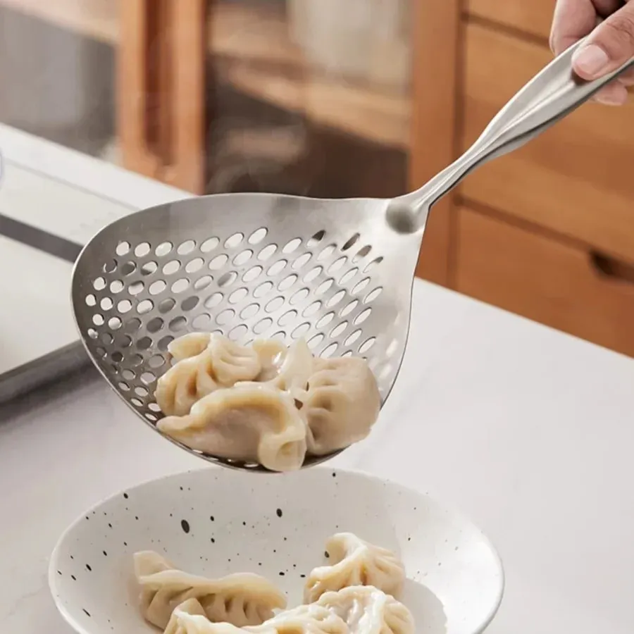 1pc Large Durable Stainless Steel Colander Skimmer Spoon Heavy Duty Food Strainer Spoon for Frying & Cooking Kitchen Utensils