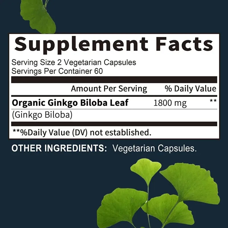 Cápsulas de Ginkgo Biloba - Impulsionam o cérebro, melhoram a memória e as habilidades cognitivas, melhoram a circulação sanguínea