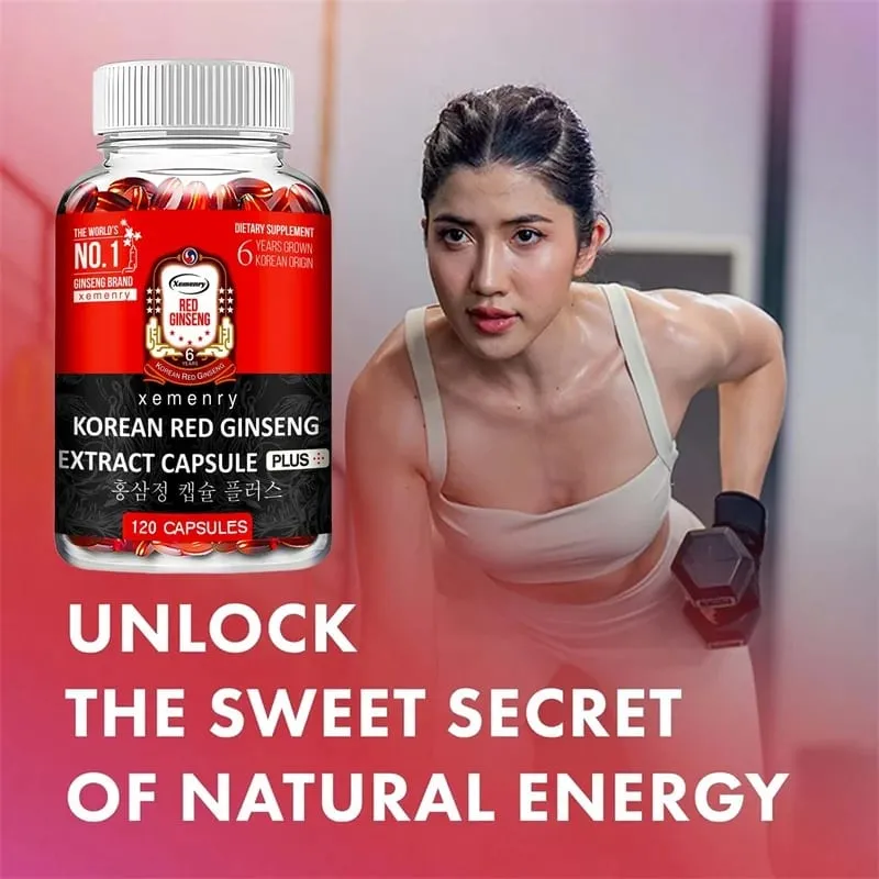 Suplemento coreano de ginseng vermelho - alta potência para desempenho de foco energético, vitalidade e suporte imunológico - para homens e mulheres