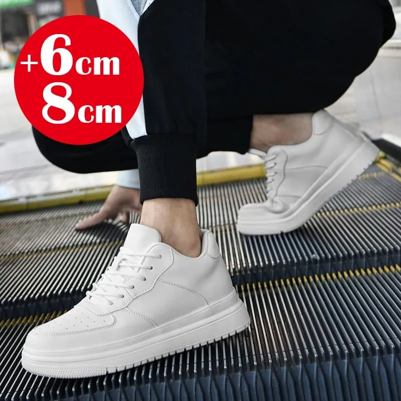 2026 novos sapatos crescentes de altura para homens 8cm tênis elevador invisível branco leathe esporte zapatillas de hombre tamanho grande 46