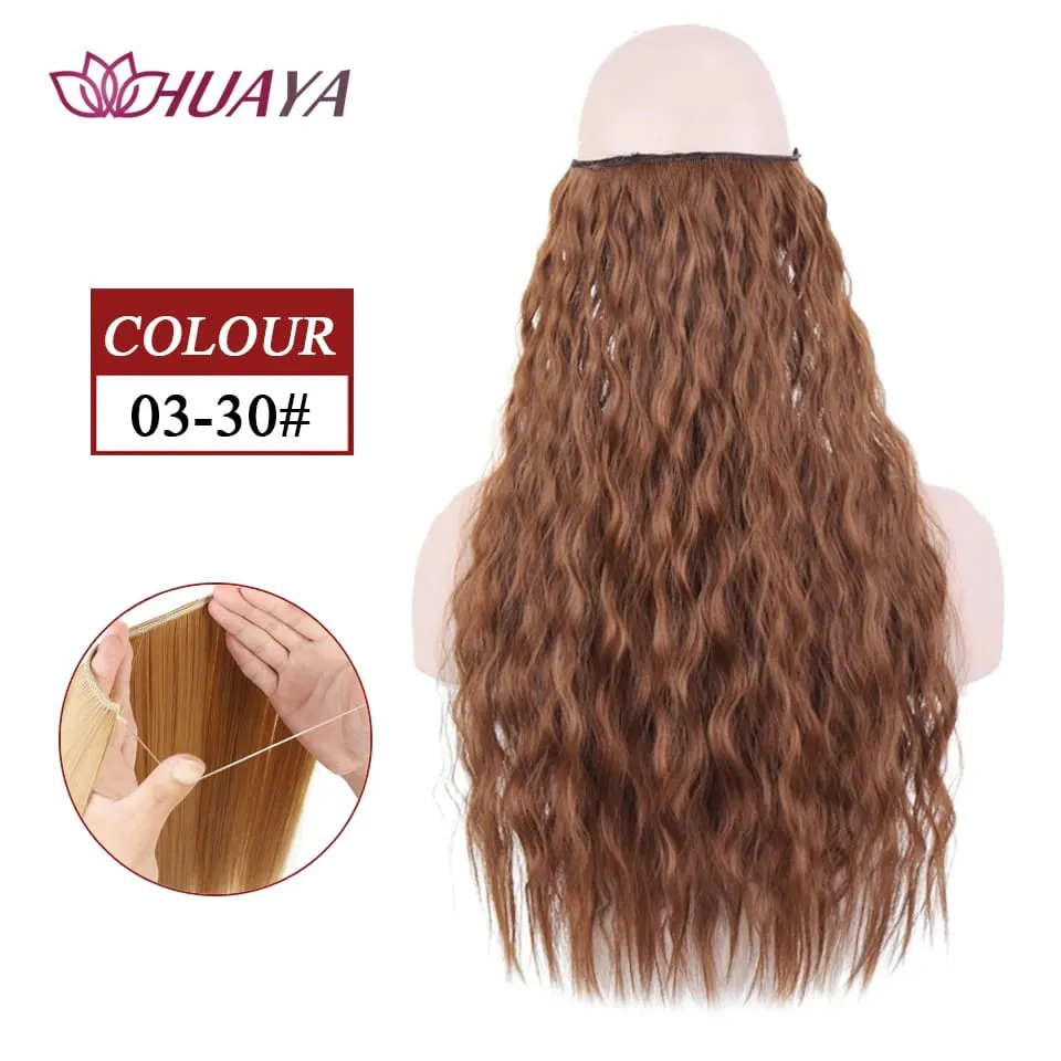 Synthetic Long Straight Invisible Wire No Clips In Hair Extensions Fake Hair Pieces Secret Fish Line Hairpieces For Women