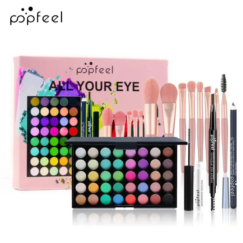 Kit Kosmetik Serbuk Palet Kalis Air Matte Glitter Eyeliner Pensil Kening Pen Maskara Berus Solek Kosmetik Mata — image 8