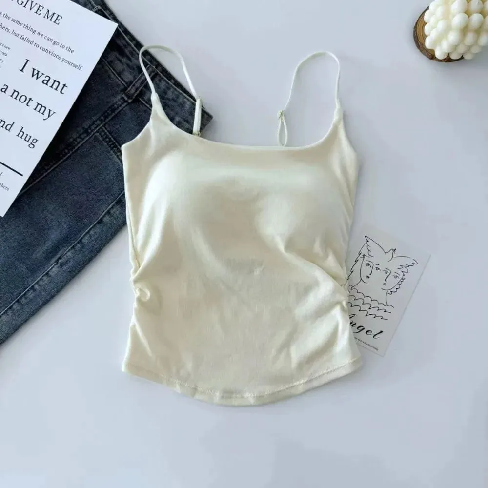 Simples sem mangas suspender colete fino com copos acolchoados camisola roupa interior curto colete atividades esportivas