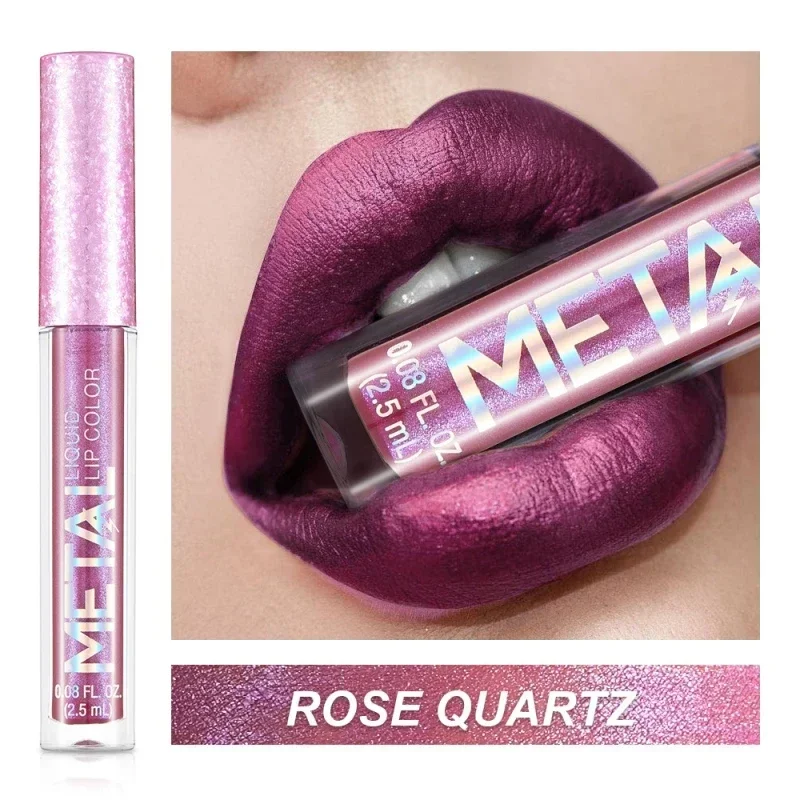 Batom líquido metálico fosco, à prova d'água, longa duração, copo antiaderente, brilho labial brilhante, feminino, maquiagem para lábios, 12 cores