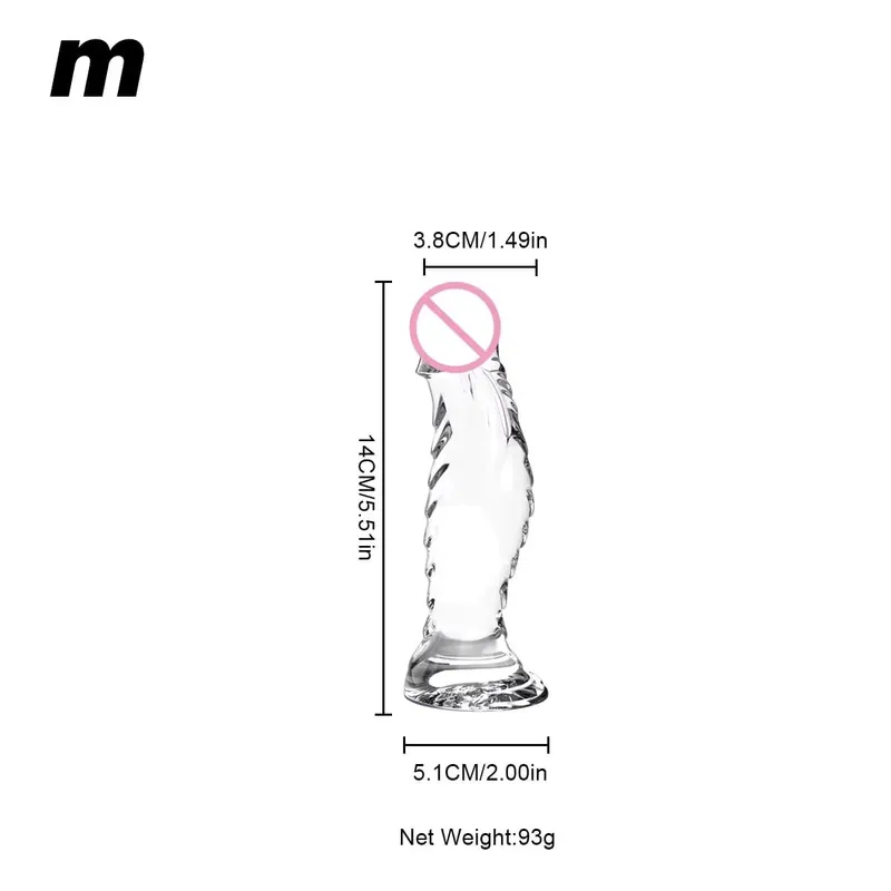 Crystal Clear Spiral Glass Dildo with Strong Suction Cup Base Transparent Realistic Anal Vaginal Sex Toy for Women Men Couples