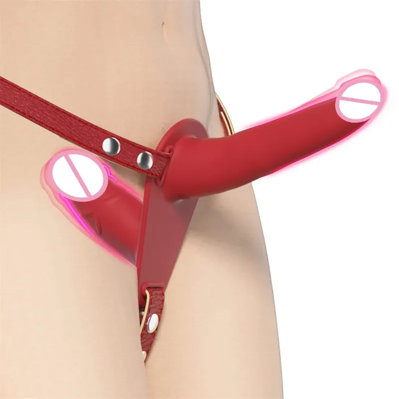 Strap-on vibrador vibrador masturbação vaginal clitóris estimulador wearable cabeça dupla 10 vibração brinquedos sexuais para casal lésbica