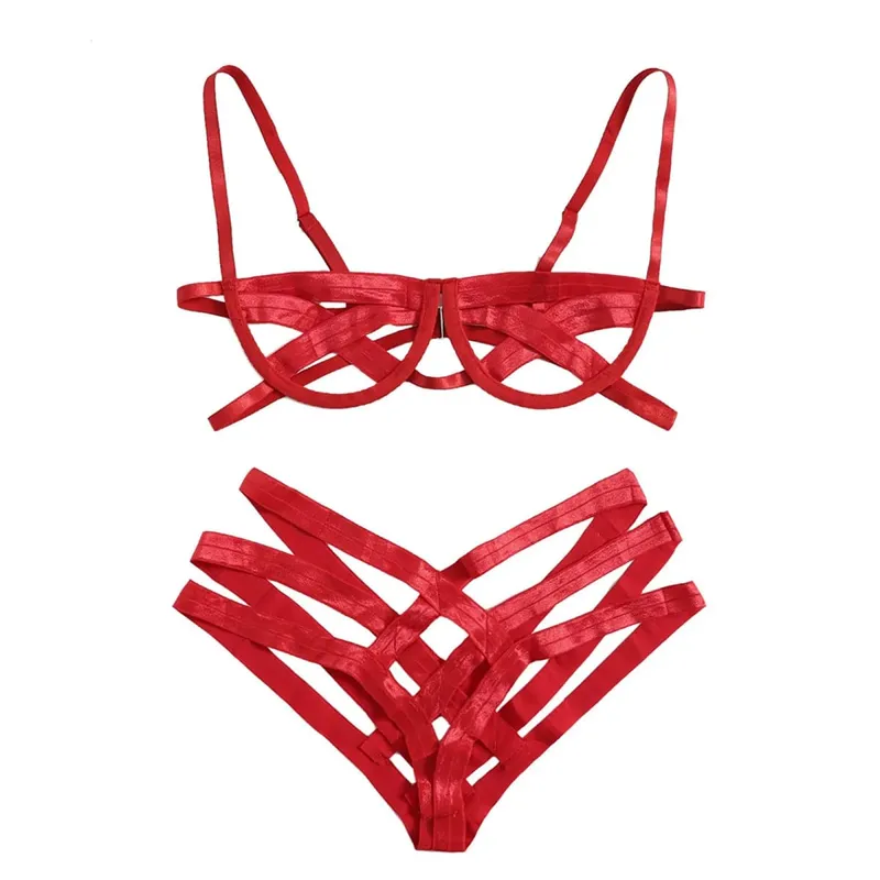 Sexy malha oco para fora conjunto de lingerie das mulheres sem costura conjunto de sutiã de cor sólida macio e confortável briefs elástico íntimos conjunto de roupa interior — image 7