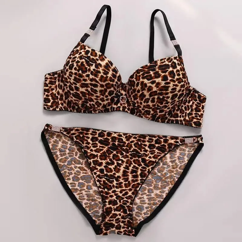 Sexy conjunto de lingerie grossa leopardo impressão superior fino inferior grosso conjunto de sutiã sexy push-up conjunto de sutiã