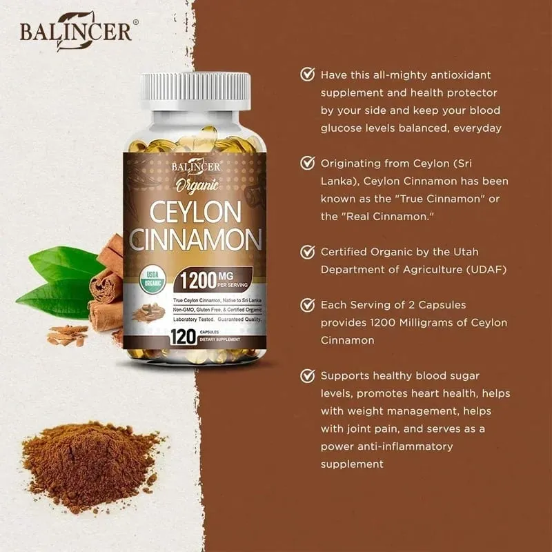Suplemento Orgânico de Canela do Ceilão - Antioxidante Sistema Imunológico Saúde Cardiovascular e Gastrointestinal Não OGM Sem Glúten