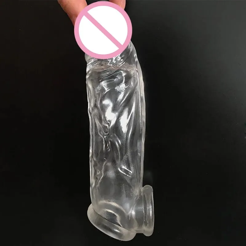 Preservativo de cristal altamente elástico, reutilizável, extensor de pênis, atraso na ejaculação, ampliação do pênis, produtos íntimos, brinquedos sexuais para homens