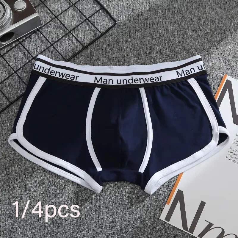 1/4 pçs roupa interior masculina boxers calcinha de algodão respirável sólido boxershorts masculino meados de cintura cuecas tendência homem shorts homme