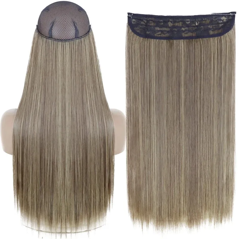 Sintético sem clipe de onda extensões de cabelo escondido segredo falso peça de cabelo uma peça linha de peixe falso pedaço de cabelo — image 17