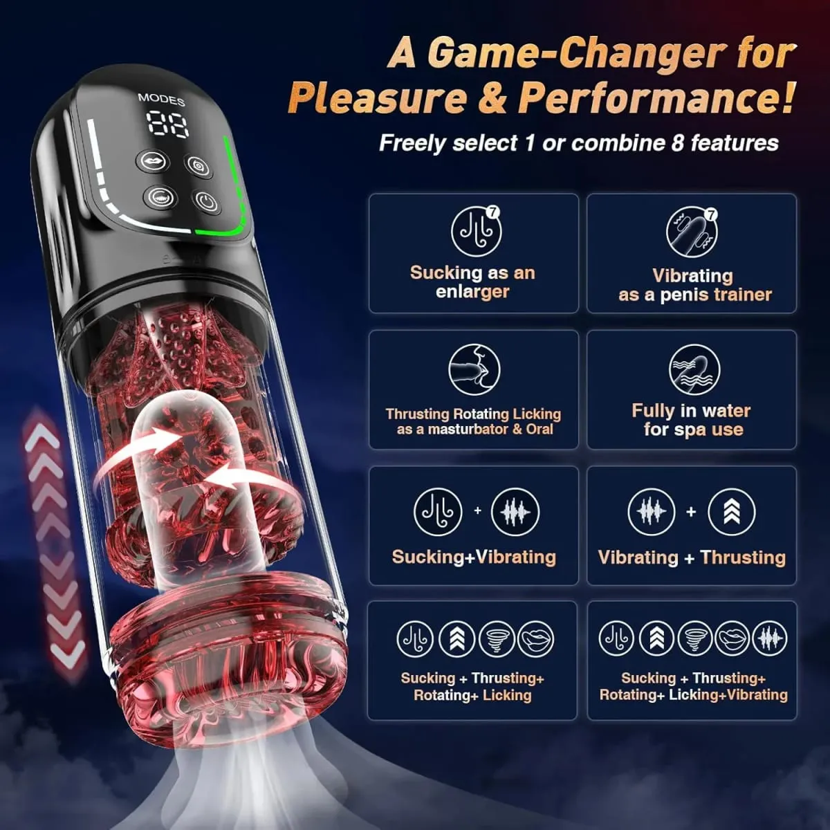 Masculino masturbador automático copo pênis bomba 7 impulso rotativo vibratório sucção lambendo modos buceta boquete brinquedos sexuais para homem